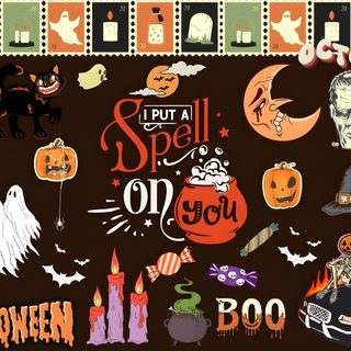 an image of halloween stickers on a black background with pumpkins and ghostes Cute Aesthetic Halloween For Computer Desktop Background Halloween, Desktop Halloween, Halloween For Laptop, black