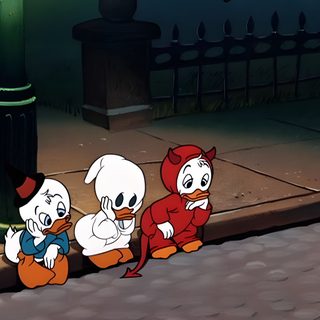 three cartoon characters sitting on the ground in front of a street light Ducktales Ghosts Of Halloween Halloween Desktop, Days Till Halloween, Tatuagem De Lua, dark slate gray