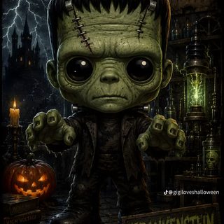 an image of a cartoon character holding a sign Frankenstein Halloween black