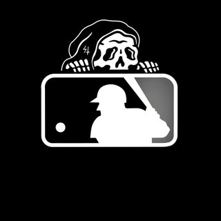 a baseball player with a skull on the back of his hat Baseball Halloween black