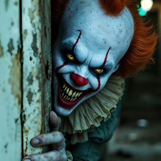 a creepy clown with red hair peeking out from behind a door Clown Halloween Scary Phone Backgrounds, Horror Ghost Images, Scary Clown Drawing, Creepy Gif, dark slate gray