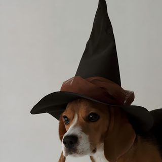 a dog wearing a witches hat on top of it's head Cute Beagle Halloween Fall Dogs Aesthetic, Autumn Beagle Photo, Dog Fall Aesthetic, dark gray