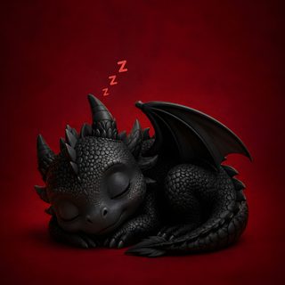 a small black dragon sleeping on top of a red surface with lightning coming out of its mouth Halloween Dragon black