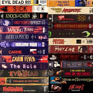 a pile of books stacked on top of each other Vhs Halloween Vintage Horror Movie, Horror Movies Aesthetic, It Aesthetic, dark slate gray