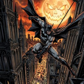 a batman flying through the air in front of a full moon and cityscape Dc Halloween Justice League Art, Batman The Long Halloween, Batman Illustration, dark slate gray