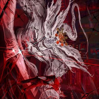 an artistic painting with red and white colors Sukuna Halloween Thukuna Background, Mahoraga Vs Sukuna Art, Sukuna Domain Sketch, maroon