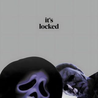 two people wearing masks with the caption it's locked Lock Screen Edgy Aesthetic Halloween Halloween Iphone Backgrounds, Halloween Backgrounds, Halloween Cute, dark gray
