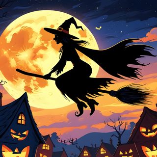 a halloween scene with a witch flying in front of the full moon Halloween 169 Horizontal Halloween, Halloween For Pc, Halloween Horizontal, dark slate gray