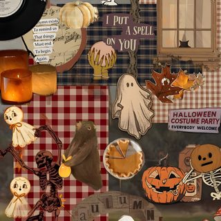 halloween collage with pumpkins, jack - o'- lanterns and other items How To Decorate With Halloween Halloween Aesthetic Iphone, Cute Spooky, Cozy Halloween Aesthetic, sienna