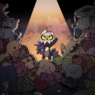 an animated cartoon character surrounded by many stuffed animals in the dark with a bright light shining on them The Owl House Halloween The Owl House Piano, Owl House Theme Piano, Owl House Ending, black