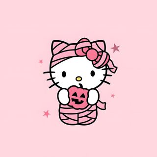 a hello kitty wallpaper with pink stars and a bow on it's head Pink Hello Kitty Halloween Pink Hello Kitty Halloween Background, Pink Pink Hello Kitty Halloween Background, Hello Kitty Pumpkin Pink, misty rose