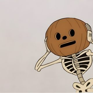a cartoon skeleton with a pumpkin on it's back Funny Halloween Computer Aesthetic Halloween Computer, Aesthetic Halloween Laptop, Halloween Computer Aesthetic, light gray