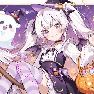 an anime character with white hair holding a broom in front of pumpkins and ghost Anime Halloween Desktop Japanese China, Quilling Work, Anime Halloween, Drawing Poses, Profile Photo, silver