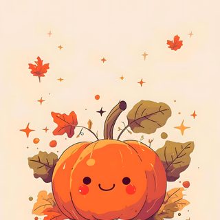 an orange pumpkin with leaves on it's head sitting in the middle of fall Halloween Apple Watch Faces antique white