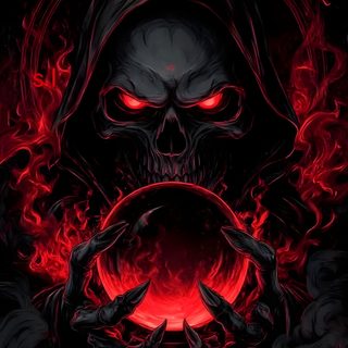 a demonic skull holding a red orb in his hands with flames coming out of it Halloween Skull Iphone Lion Art Tattoo, Colorful Skull Art, Logo Gallery Art, Grim Reaper Tattoo, black