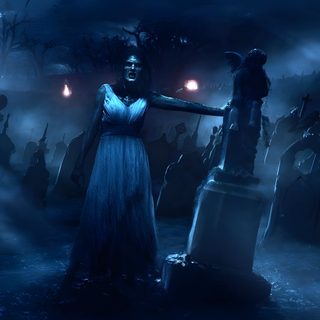 a creepy woman standing in the middle of a graveyard at night with her arms outstretched Halloween Taylor Swift Taylor Swift, Taylor Swift Album, Taylor Swift Fan, Halloween, midnight blue
