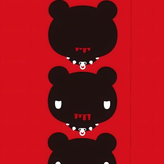three black bears with red eyes on a red background Gloomy Bear Halloween Gloomy Bear Halloween, Gloomy Bear Desktop, Gloomy Bear Png, Cute Horror, crimson