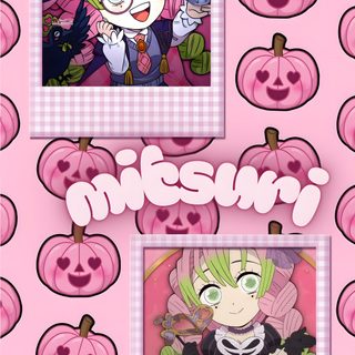 an anime poster with pumpkins on it and the words mesmr above them Mitsuri Halloween Anime, Tokyo, Halloween, light pink