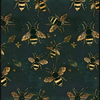 a bunch of bees that are on a black background with gold and green stripes, Halloween Bees Accent Ideas Bee Wall Paper, Bees, With Bees, Vintage Bee, Bee Pattern, dark slate gray
