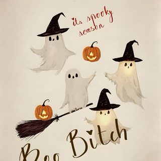 an old fashioned halloween card with ghostes and pumpkins Slay Halloween Fall Ghost, October, Eclectic, Witchy, Christmas Phone, Cute Cartoon Pictures, light gray