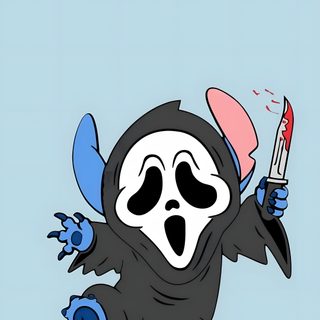 a cartoon character with a knife in his hand and the words happy halloween on it Stitch Halloween Ghostface Stitch Quote, Lilo And Stitch Drawings, Halloween Backgrounds, light blue