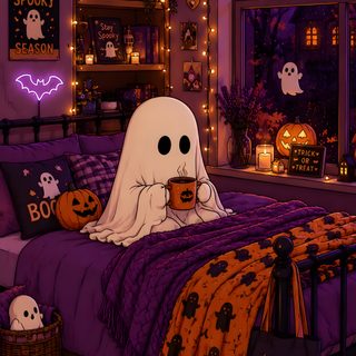 a bedroom decorated for halloween with pumpkins and ghost decorations Halloween For Bedroom maroon