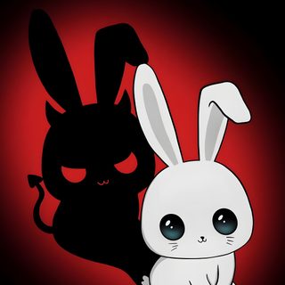 an image of a rabbit and a cat on a dark background with red light behind it Halloween Bunny For Phone Cute Demon Bunny, Devil Rabbit, Bunny Skull, Evil Bunny, Scary Bunny, black