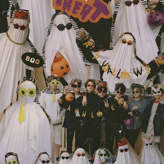 a group of people dressed up in halloween costumes Seventeen Halloween Bts Fall, Jungkook Halloween, K Pop Halloween, Seventeen Halloween, Bt21 Halloween, gray