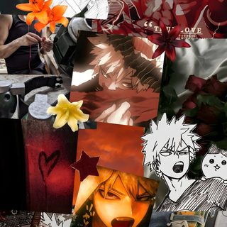 the collage has many different pictures and colors on it, including one with an anime character Bakugou Halloween Mha Bakugou, Katsuki Bakugo, Mha Bakugo Background, Bakugo Backgrounds, saddle brown
