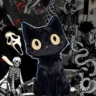 a black cat sitting on top of a pile of skulls next to a human skeleton Lockscreen Grunge Edgy Aesthetic Halloween Emo, Goth, Manifesti Grafici, Edgy, Idées Minecraft, Ảnh Bìa, black