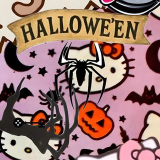 the hello kitty wallpaper has been changed to pink and black with white cats on it Hello Kitty Y2k Halloween rosy brown