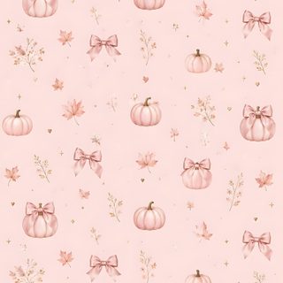 a pink wallpaper with pumpkins and bows on it's sides, all in pastel colors Rose Gold Girly Cute Halloween Pink Phone Aesthetic, Cute Pink Fall, Backgrounds Iphone,