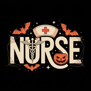 the word nurse is surrounded by bats and pumpkins Nurse Halloween Nurse Halloween, Nursing Halloween Decor, Nurse Fall Vibes, Halloween Doctor, black