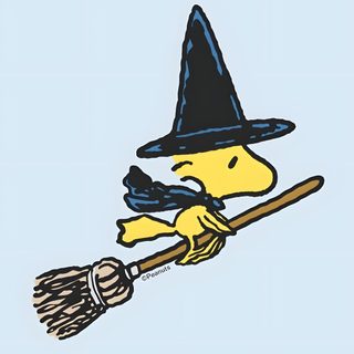 a drawing of a dog wearing a witches hat and holding a broom Woodstock Halloween Peanuts Halloween, Halloween Rocks, Snoopy Images, Snoopy Quotes, lavender