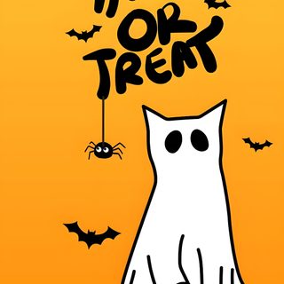 a poster for trick or treat with a ghost on it Cat Halloween Iphone orange