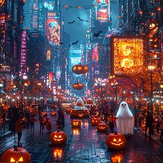 a city street filled with lots of halloween pumpkins and jack - o'- lanterns Halloween City Hd dark slate gray
