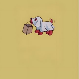 a white dog carrying a brown box on its back Clifford Halloween Clifford, Dog Ghost, Clifford The Big Red Dog Yellow Dog, Ghost Dog Iphone, dark khaki