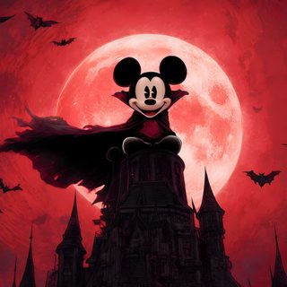a mickey mouse in front of a castle with bats flying around it and the moon behind him Mickey Mouse Halloween 4k Fond D'écran Mickey Mouse, Mickey Mouse, Fond D Ecran, Free Download, maroon