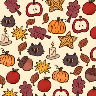 an autumn pattern with cats, pumpkins and leaves Halloween Autumn Small Scale Atum Background, Fall Themed Phone, November Iphone Aesthetic, peach puff