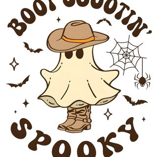 a cartoon character wearing boots and a hat with the words boot soon spook Aesthetic Cute Western Halloween Fall Designs, Cute Halloween Cow, Fall Sublimation Designs, white