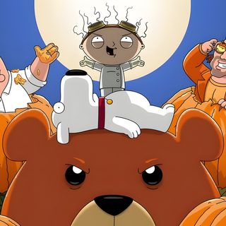 three cartoon characters riding on top of pumpkins Family Guy Halloween Ed O Neill, Family Guy Episodes, Family Guys, Pumpkin Contest, Glen Powell, sienna