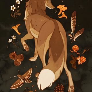 a wolf laying on the ground surrounded by leaves and other things that are flying around Therian Halloween Canine Art, Fantasy Creatures Art, Wow Art, Mythical Creatures Art, dark slate gray
