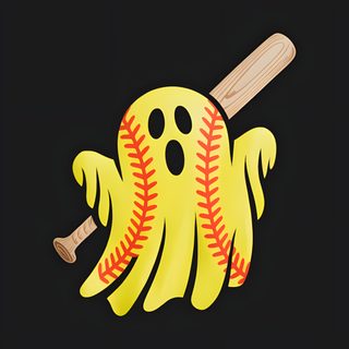 an image of a baseball with a ghost face on it and a bat in the air Halloween Softball Halloween Gift Bags, Softball Halloween Team Ideas, Scary Softball Halloween Costumes, black