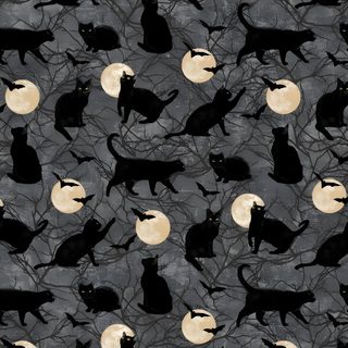 black cats and full moon silhouettes on grey background fabric by the yard for free spirit fabrics Halloween Black Cat Pillow Witch And Cat Print Pattern, Black Cat Background, Black Cat Digital Pattern, dark slate gray