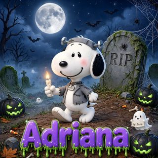 a cartoon dog dressed up as a person with a candle in his hand and pumpkins around him Happy Halloween Charlie dark slate gray