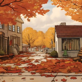 a painting of a person sitting on a bench next to a dog in the fall leaves Snoopy Halloween Ipad Desktop Fall, Ipad, Fall Background, Cute Desktop, Pretty Ipad, Ipad Background, sienna
