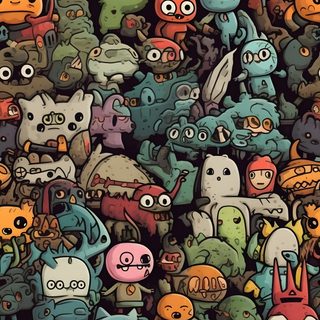 an image of many different colored monsters Halloween Monster Pattern dark olive green