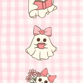 three little dogs with bows on their heads, one reading a book and the other holding flowers Aesthetic Aesthetic Girly Cute Halloween linen