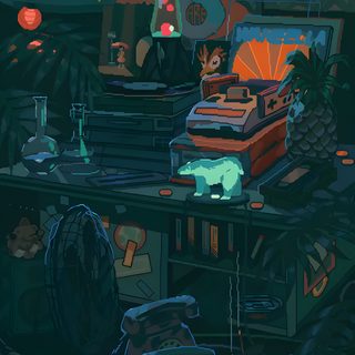 an image of a room with many things on the table and lights hanging from the ceiling Vaporwave Halloween Animated Pixel, Pixel Art Gif Phone, Animated Pixel Art, dark slate gray
