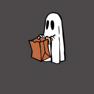 a ghost with a bag in it's hand is holding something up to its mouth Baggu Halloween Halloween Simple, Simple Halloween, Basic Halloween Backgrounds, dark slate gray